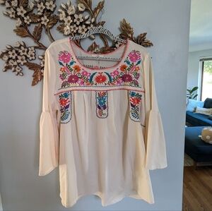 Embroidered Cream Tunic • Boho • Folk